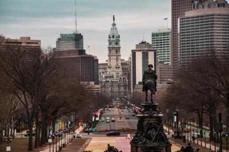 A shot from the Rocky Steps at the Philadelphia Museum of Art of City Hall